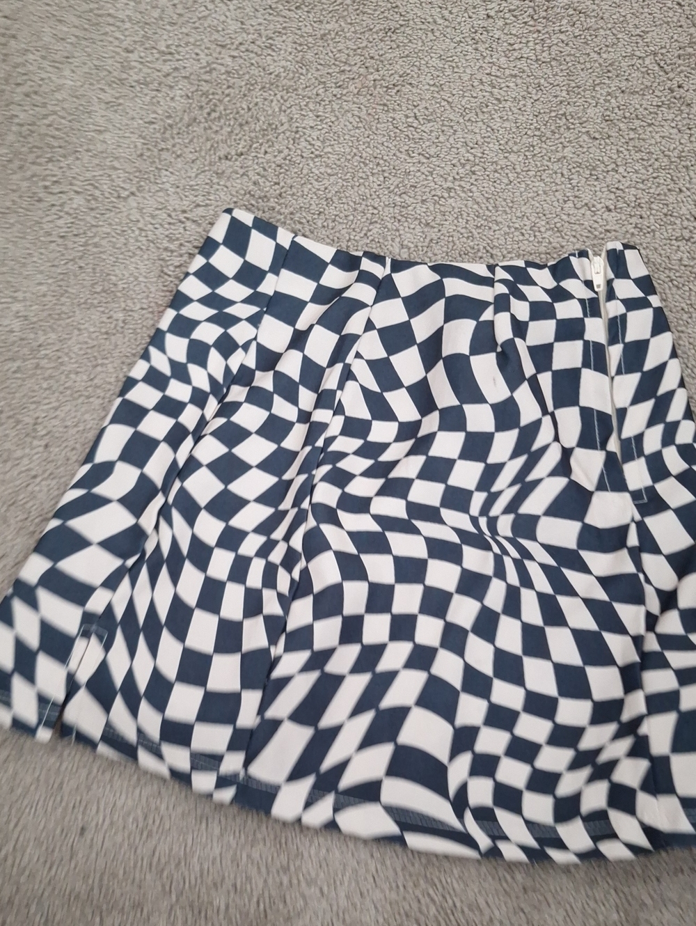 Women's Navy and White Checkered Skater Skirt
